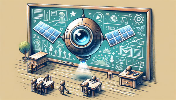 Friendly AI satellites above a chalkboard scene