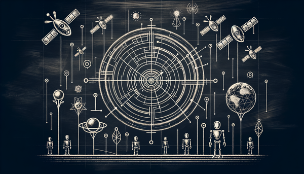 Chalkboard drawing of AI governance symbols