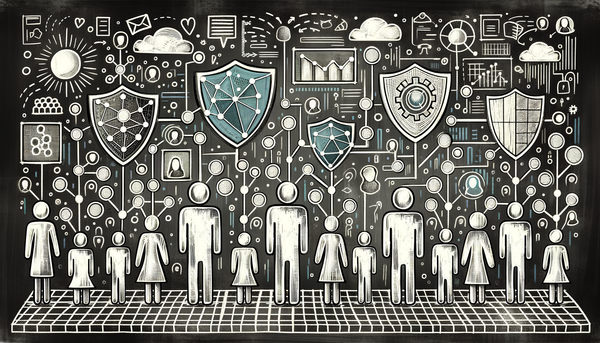 Chalkboard style illustration of interconnected figures.