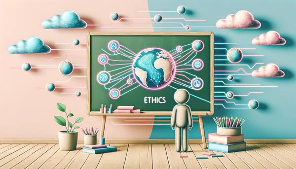 Pastel illustration of AI ethics and global technology.
