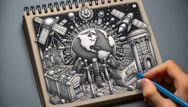 Futuristic doodle of governance with AI satellites