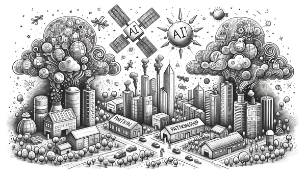 Doodle-style sketch of AI's impact on industries
