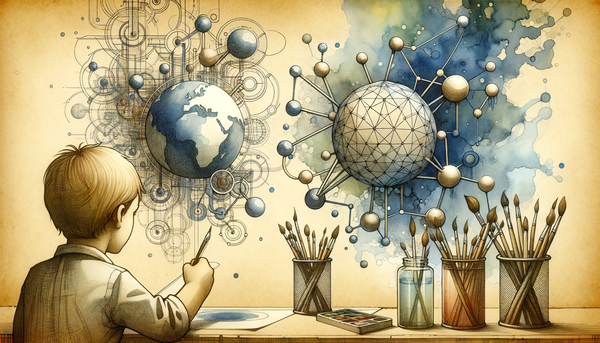 Futuristic watercolor art of interconnected globes.