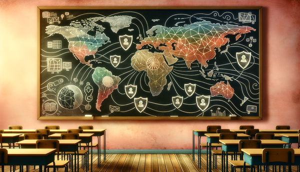 Chalkboard artwork depicting global AI connectivity