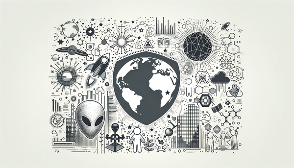 Hand-drawn cybersecurity theme in grayscale.