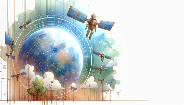 Futuristic illustration of satellites orbiting Earth.