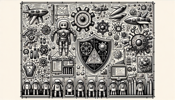 Doodle style illustration of cybersecurity symbols.