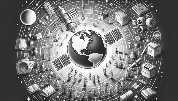 Grayscale doodle of AI ethics and technology