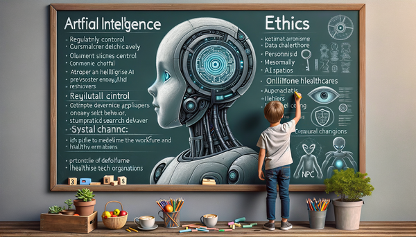 Chalkboard drawing depicting AI and ethics.
