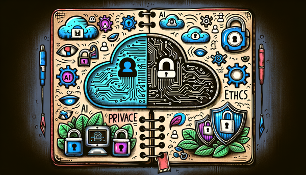 Doodle artwork representing AI and ethics in neon colors.
