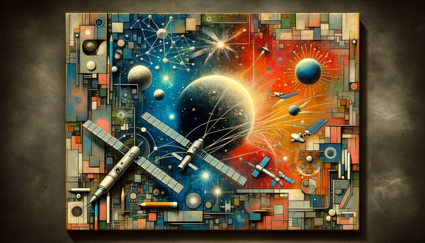 Futuristic abstract art with automated satellites.
