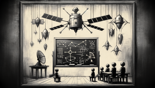 Stylish governance concept with satellites and a chalkboard.