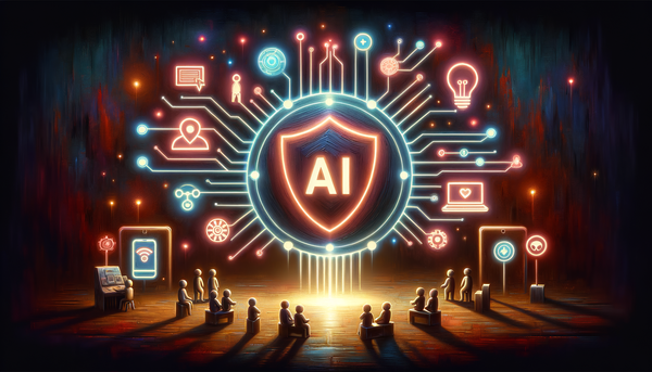 Retro-futuristic artwork depicting AI ethics