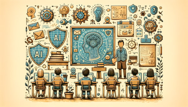 Doodle representation of AI in a dynamic classroom setting.