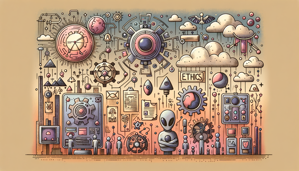 Doodle artwork of AI ethics with pastel colors