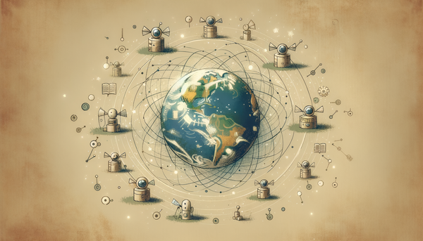 Doodle of a globe with friendly satellites orbiting.