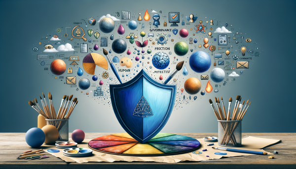 Colorful shields representing data protection and governance.