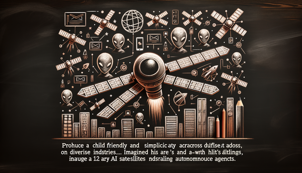Chalk drawing of AI satellites in a cozy, dystopian scene.