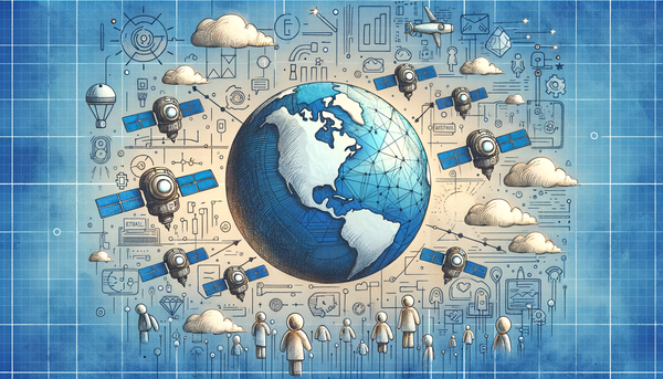 Watercolor illustration of AI satellites and ethical technology.