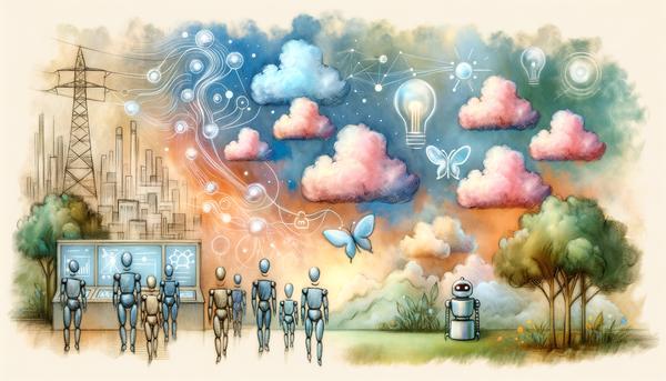 Whimsical watercolor clouds representing AI dynamics and ethics.