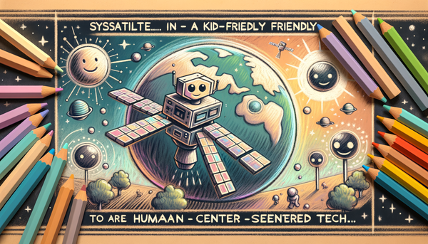 Chalk drawing of friendly satellites in pastel colors.