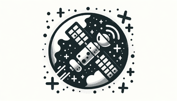 A hand-drawn satellite orbiting a simplified Earth.