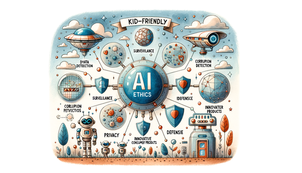 Colorful retro-futurist watercolor of AI and ethics