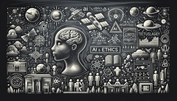 Chalkboard drawing of AI and ethics concept.
