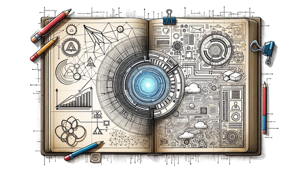 Futuristic doodle art representing AI and ethics
