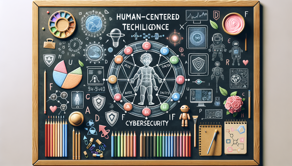 Chalkboard drawing of human-centered technology and cybersecurity