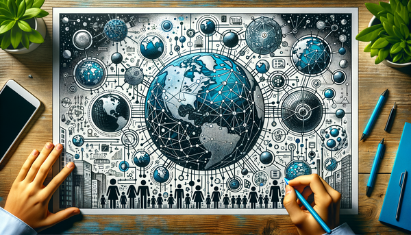Interconnected globes symbolizing global technology network.