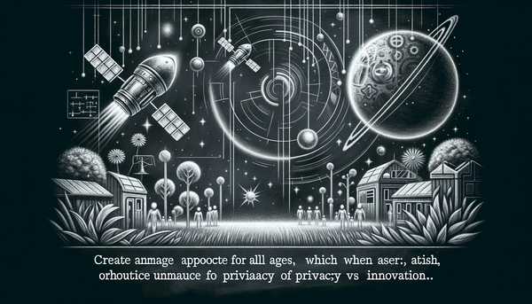 Chalkboard drawing of AI satellites in a dystopian scene.