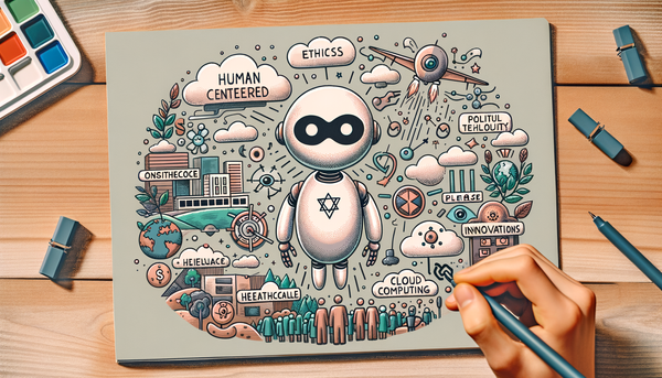 A colorful illustration of ethical AI concepts in a dystopian style.