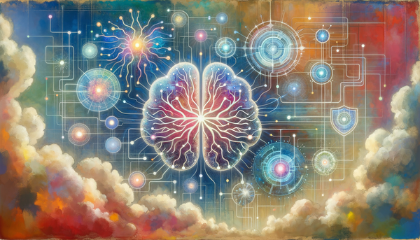Futuristic watercolor artwork of AI and ethics