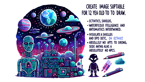A watercolor scene depicting AI and ethics.