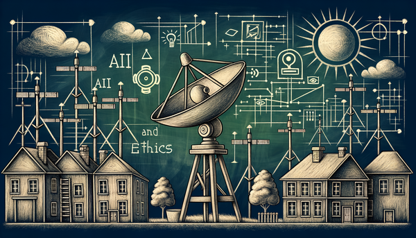 Chalkboard drawing of satellites and ethics
