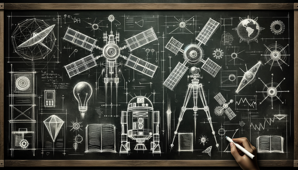Chalkboard drawing of AI and ethics concepts.