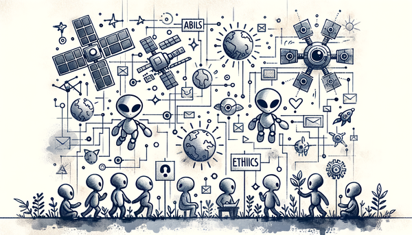 Abstract representation of AI and ethics concept.