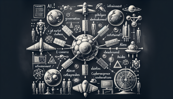 Futuristic grayscale sketch of AI satellites