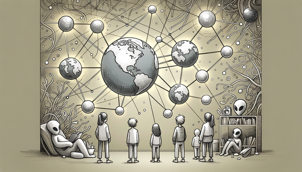 Connectivity illustration with networked globes.