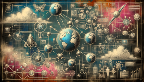 Chalkboard sketch of interconnected globes representing governance.