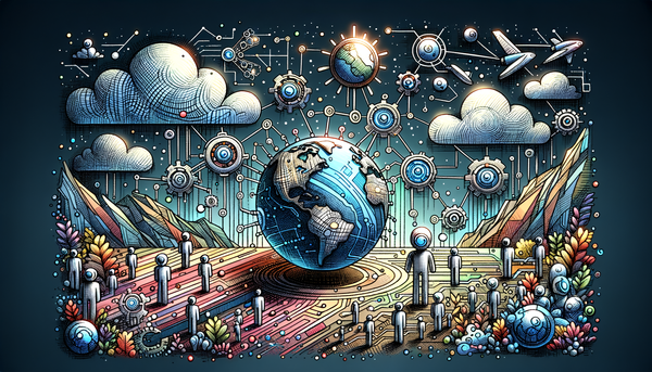 A futuristic doodle of governance and technology themes.