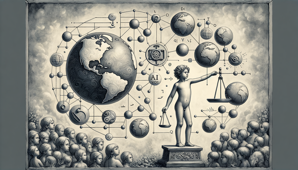 Monochrome painting of AI ethics concept.