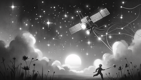 Futuristic satellites in a starry night sky