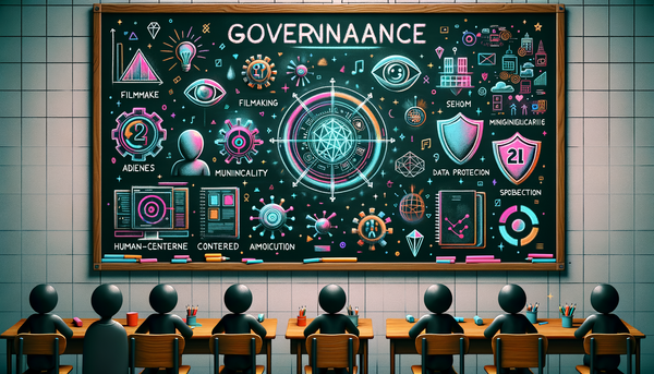 Chalkboard artwork of governance with neon colors.