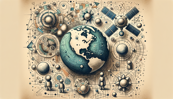 A whimsical doodle of the globe with orbiting satellites.