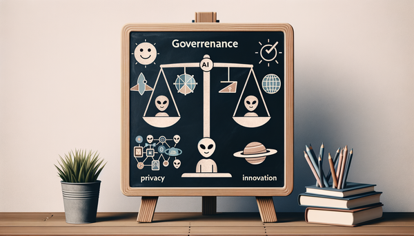 Chalkboard diagram of AI governance themes.