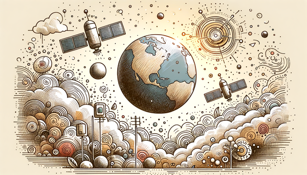 Whimsical doodle of AI satellites in soft colors.