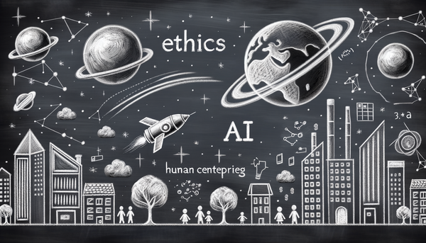 Chalkboard sketch depicting AI and ethics concept.
