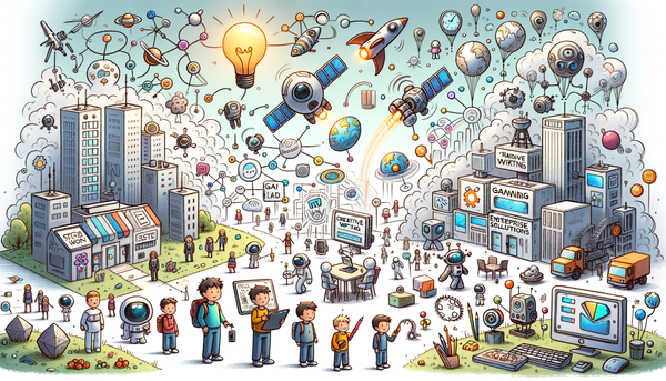 Doodle representing the future of work with AI elements.
